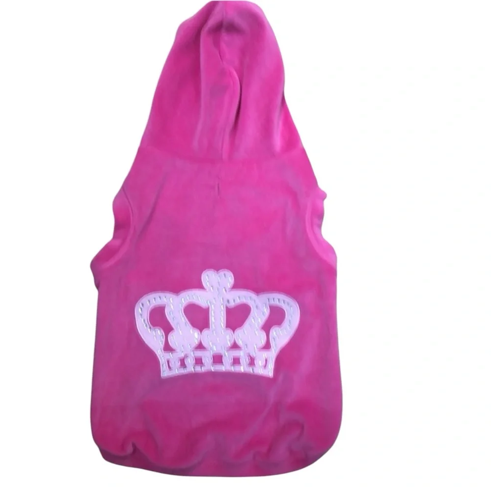 Simply She Pink Embroidered Crown With‎ Crystals Pink Velvet Fleece Hoodie Large